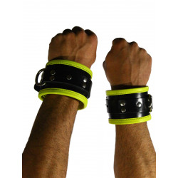 Rude Rider Wrist Cuffs with Padding Leather Black/Yellow (Set of 2) One Size (T7333)