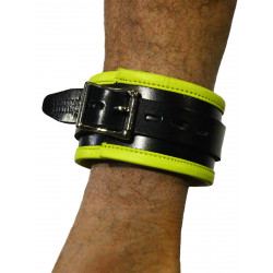 Rude Rider Ankle Cuffs with Padding Leather Black/Yellow (Set of 2) One Size (T7337)