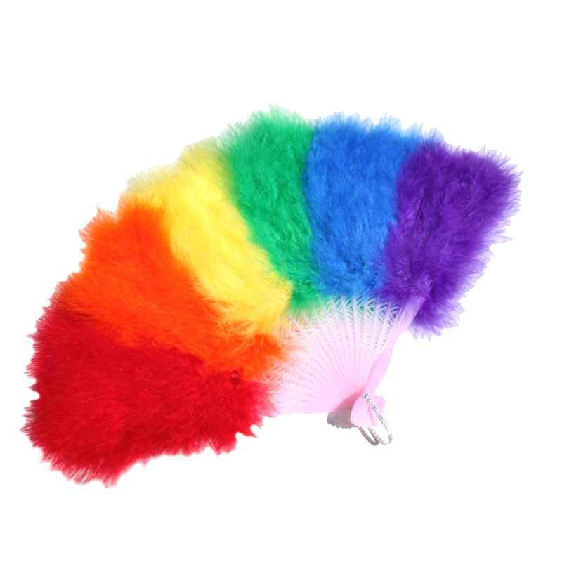 Feder-Fächer Regenbogen / Marabou Feather Fan Rainbow (T0143)