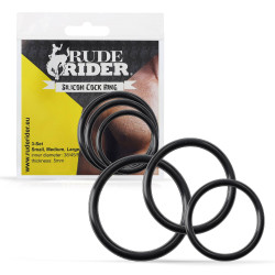 Rude Rider Silicone Cock Ring Thin 3-Set Black (T9388)