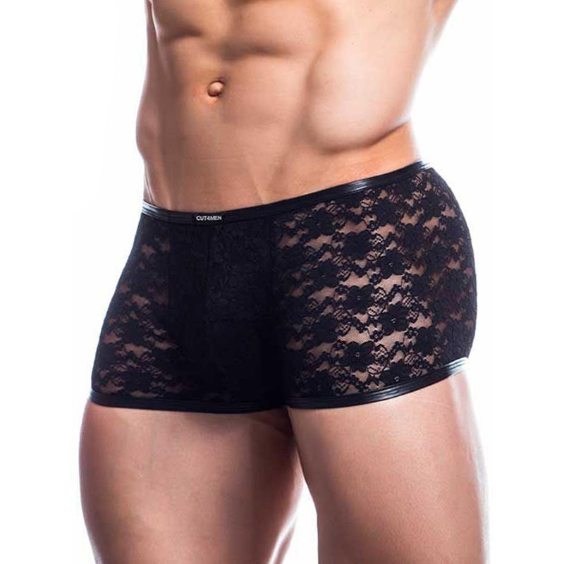 Cut4Men Trunk L4CE Underwear Black Leather (T9703)