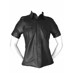 Rouge Leather Short Sleeve Shirt Black (T11465)